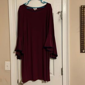 Burgundy dress with 3/4 length bell sleeves Ivy Road 3x